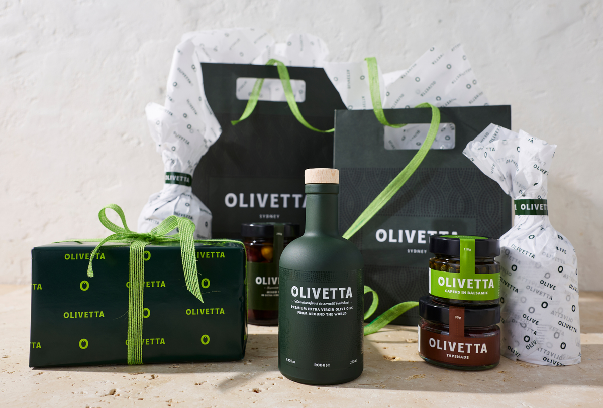 Olivetta corporate gifts with premium olive oil and gourmet pantry products for corporate gifting, client gifts and team gifts.