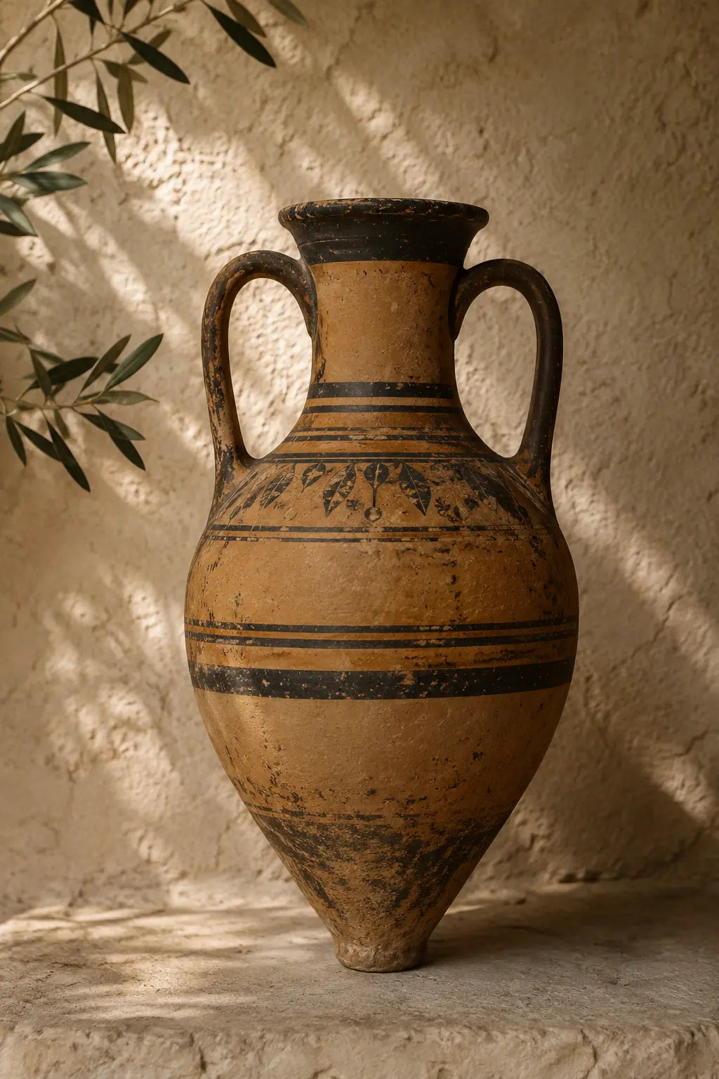 Traditional olive oil cruet and storage vessel illustrating 5,000 years of olive oil preservation techniques.