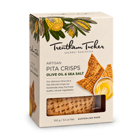 Trentham Tucker Pita Crisps Olive Oil & Sea Salt 100g box, Australian made artisan pita crisps