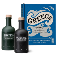 Greek Kitchen gift set with Greek recipe book, Olivetta Delicate Extra Virgin Olive Oil 250ml and Fig Flavoured Black Balsamic Vinegar 250ml