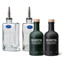 Luigi Bormioli Oil and Vinegar Pourer Set with Olivetta 250ml Delicate Extra Virgin Olive Oil and 250ml Fig Black Balsamic Vinegar gift set