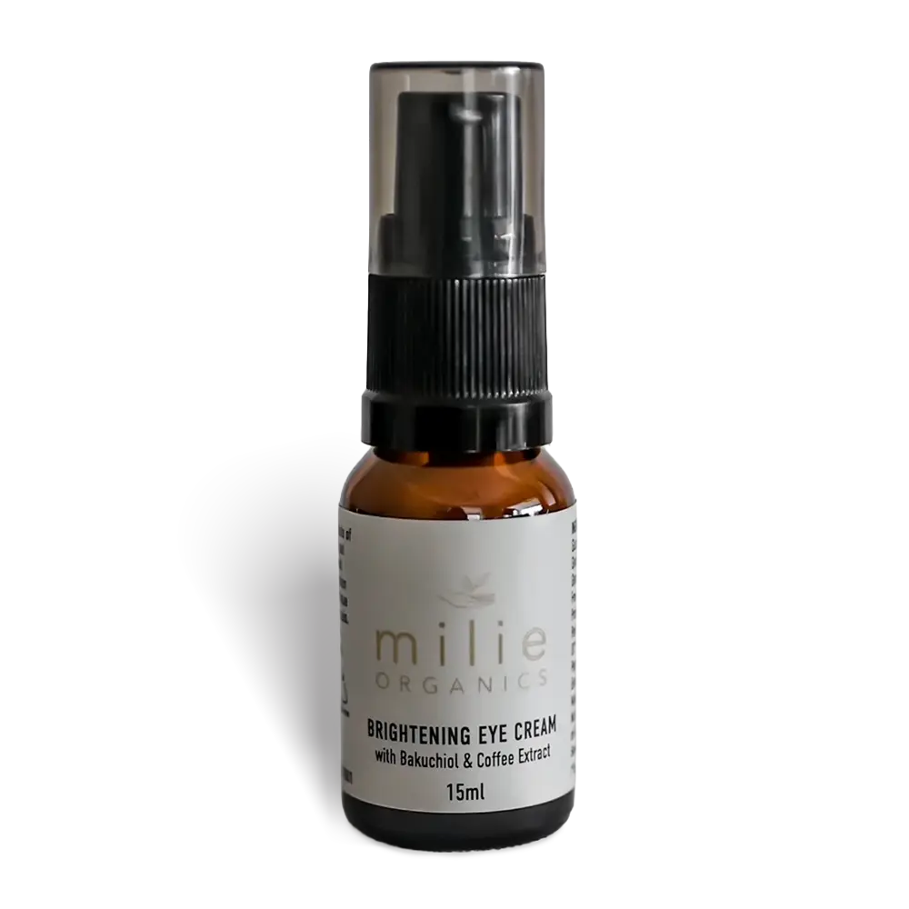 Milie Organics Brightening Eye Cream 15ml with bakuchiol, prickly pear oil and cucumber extract for brighter, smoother-looking eyes.
