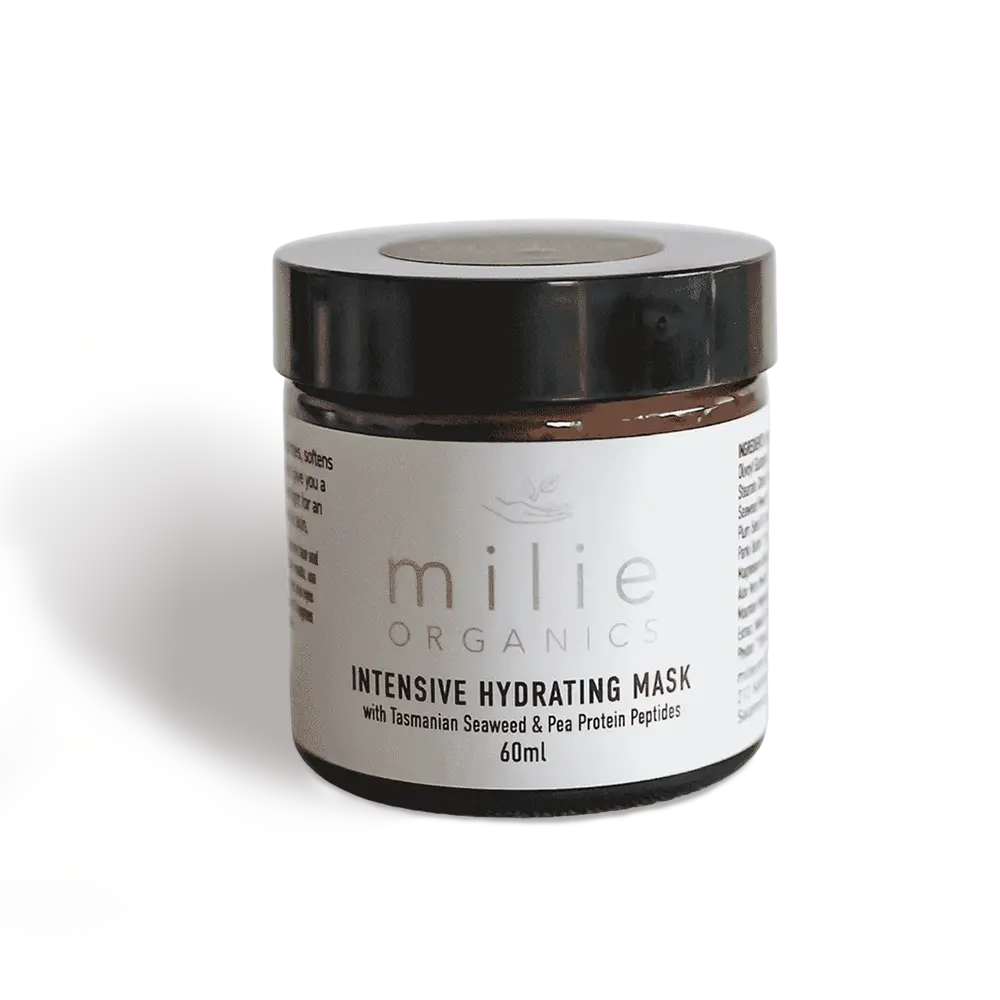Milie Organics Intensive Hydrating Mask 60ml with Tasmanian seaweed, pea peptides and botanical extracts for deeply hydrated, nourished skin.