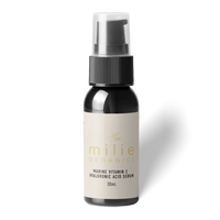 Milie Organics Marine Vitamin C Hyaluronic Acid Serum 30ml with Kakadu plum, marine hyaluronic acid and Tasmanian botanicals for hydrated, radiant skin.