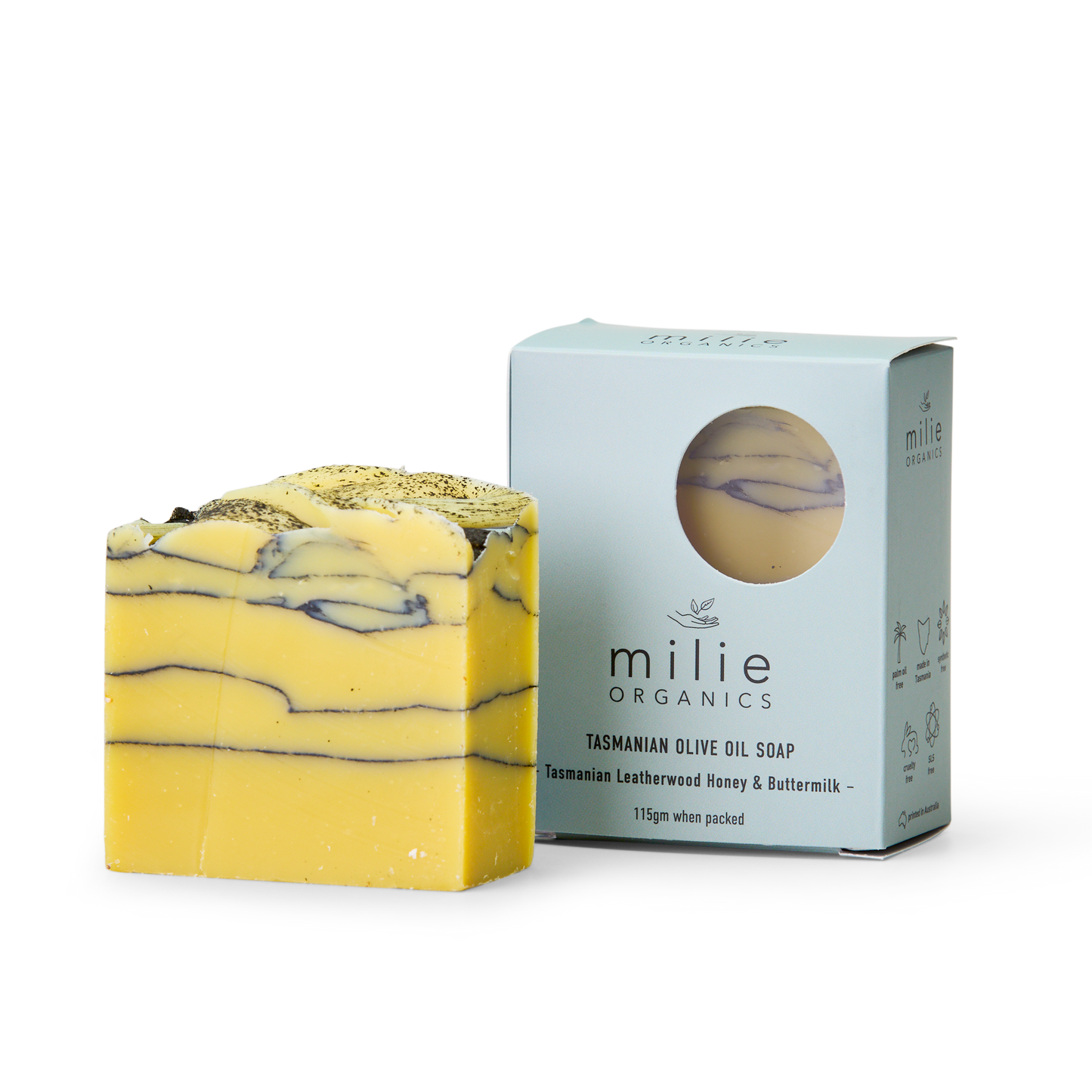 Milie Organics Tasmanian Olive Soap 115gr Tasmanian Leatherwood Honey & Buttermilk