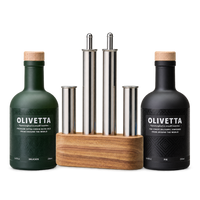 Olipac Filare oil, vinegar, salt and pepper 4-piece set with Olivetta Delicate Extra Virgin Olive Oil and Fig Black Balsamic Vinegar gift set.