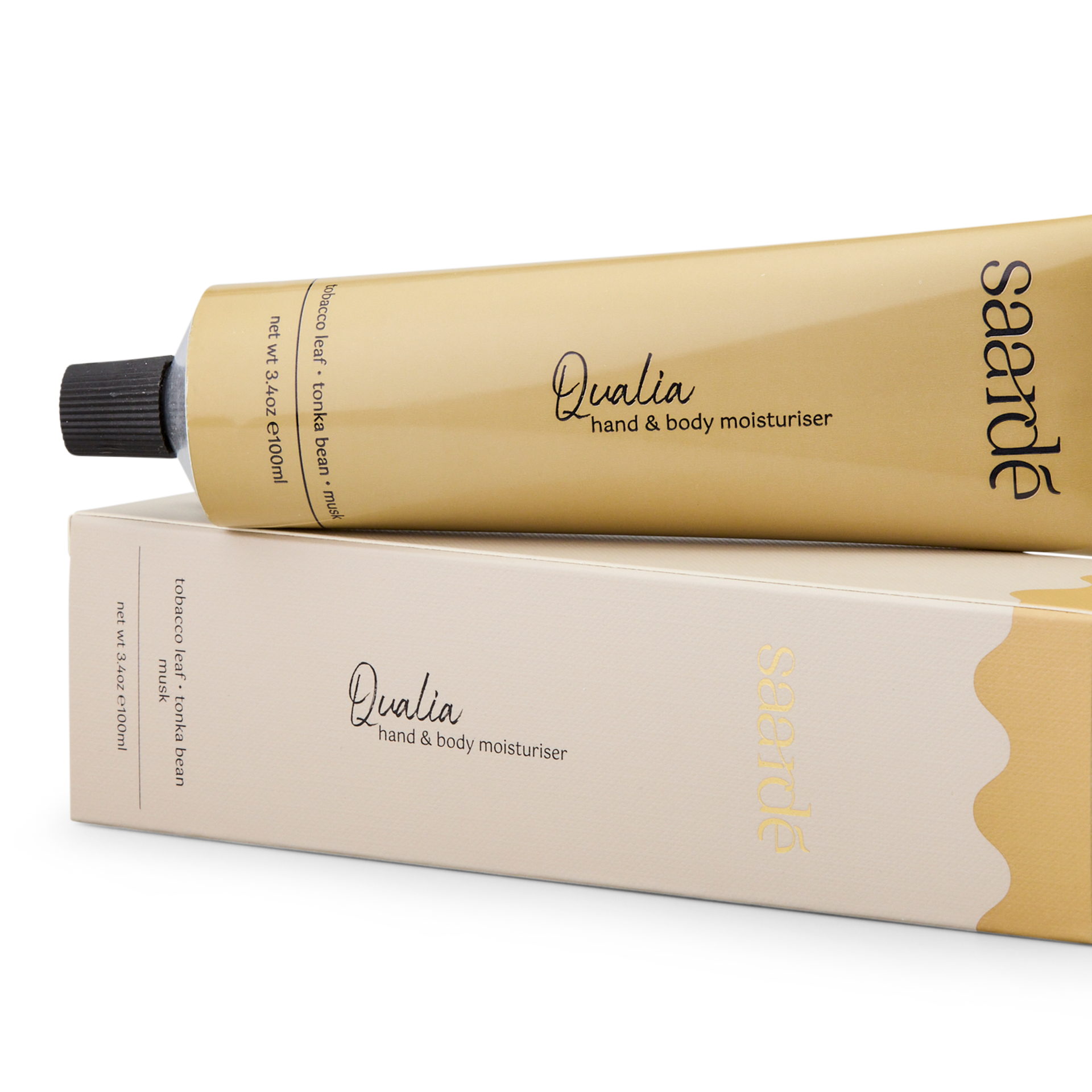 Saardé Qualia 100ml Hand & Body Moisturiser Tobacco Leaf, Tonka Bean Musk