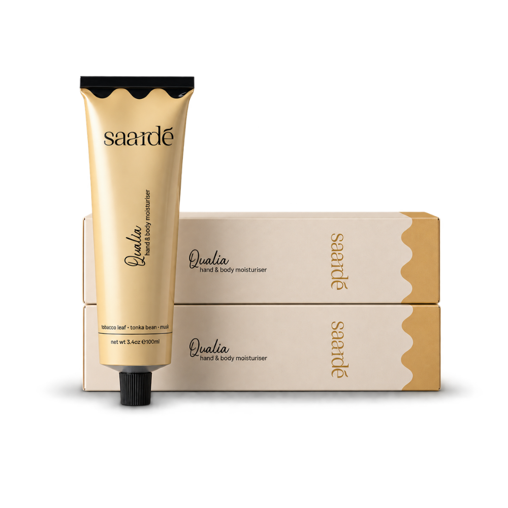 Saardé Quailia Hand and Body Moisturiser 100ml, an olive oil based cream scented with tobacco leaf, tonka bean and musk, made in Australia.