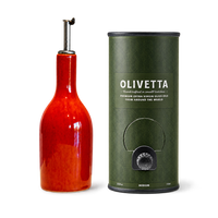 The Atelier by Olivetta with 1L Medium Extra Virgin Olive Oil and Jars Céramistes Tourron ceramic cruet, a premium olive oil gift set.